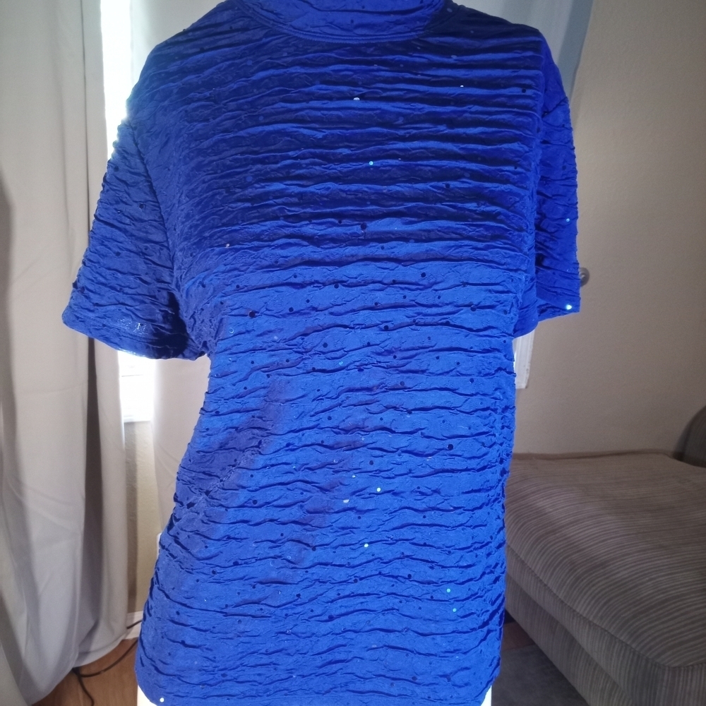 TanJay Blue Ruched Short Sleeve T-Shirt